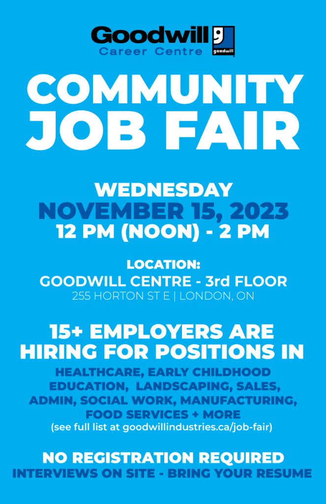 November 15th Goodwill Career Centre Community Job Fair